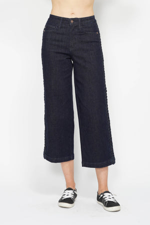 High Waisted Side Seam Braid Detail Crop Wide
