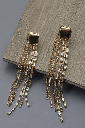 Western Rhinestone Gold Fringe Earrings