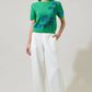 Kersey Floral Pleated Short Sleeve Sweater Top