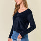 Soft Fuzzy Knit V- Neck Long Sleeve Cropped Top