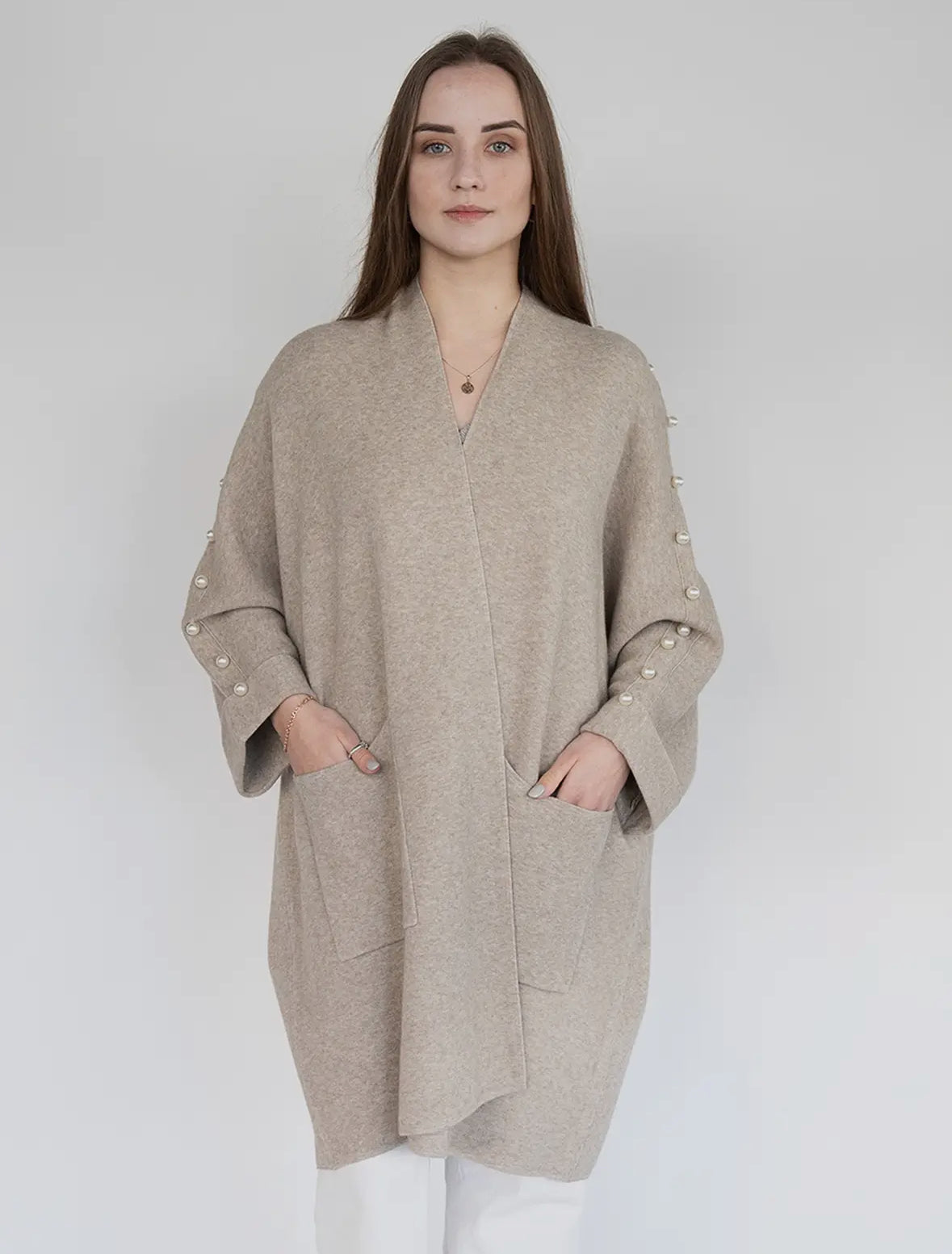 Poncho Cardigan with Bead Detail