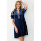 Embroidered Detail Sleeve Velvet Dress
