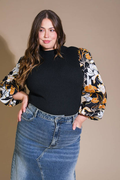 SALE Black and Gold Floral Sleeve Top