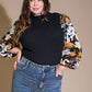 SALE Black and Gold Floral Sleeve Top