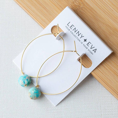 Drop Earrings-Turquoise Jasper, Hoops, Crystals & Stones