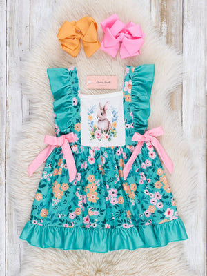 Pine Green Floral Bunnies Dress