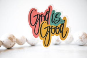 God Is Good,  White Vinyl Sticker, 3x3 in.