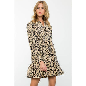 Long Sleeve Tiered Print Dress