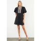 Puff Sleeve Embroidered Textured Dress