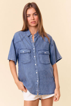 Oversized Denim Button Down Top