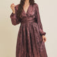 SALE SHINY NIGHTTIME METALLIC PLUNGE NECK MIDI DRESS