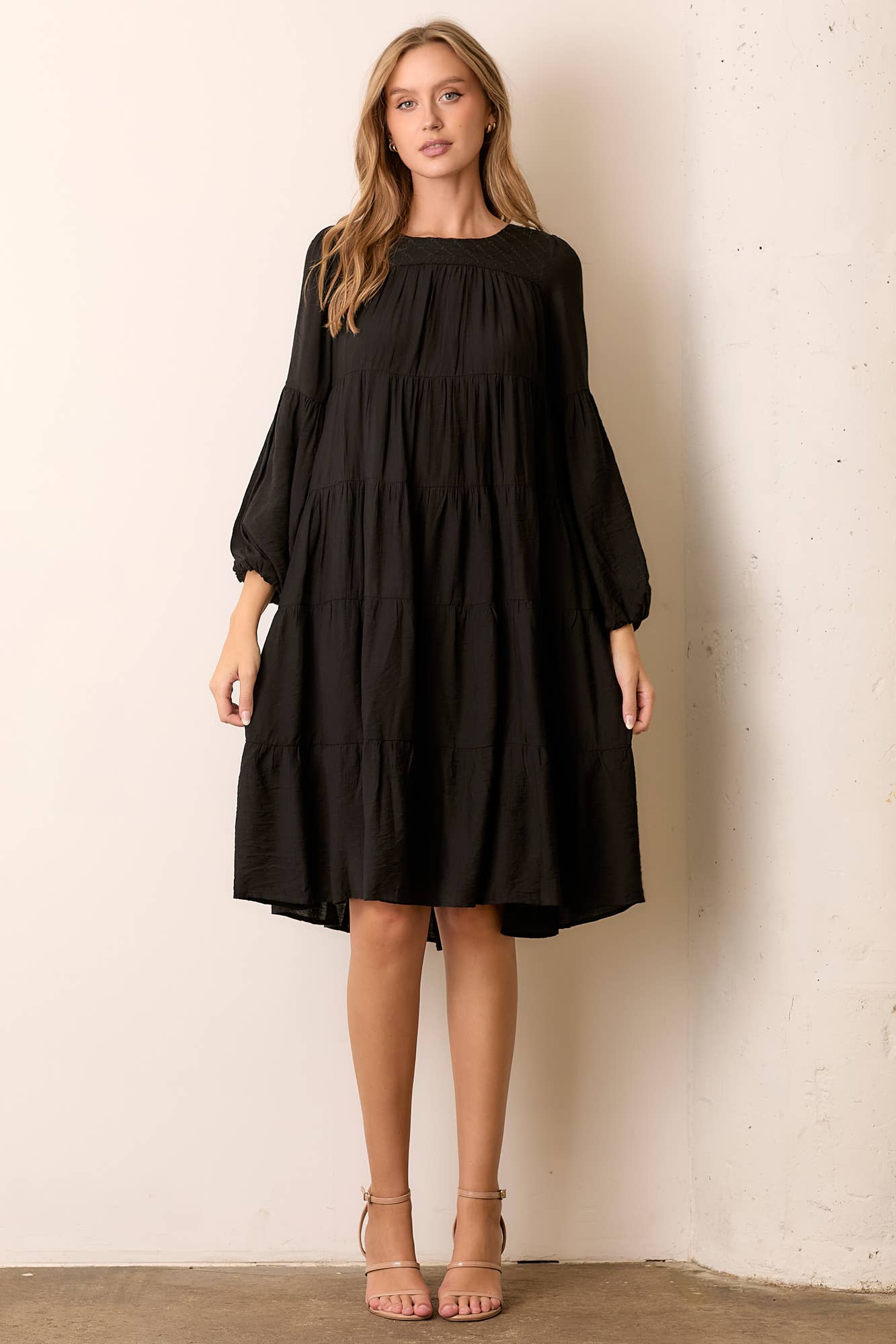 Classic Black Tiered Midi Dress