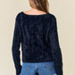 Soft Fuzzy Knit V- Neck Long Sleeve Cropped Top