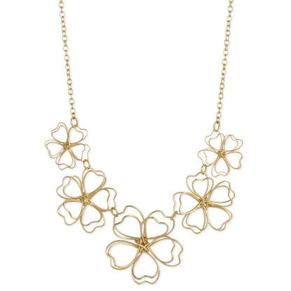 Sketchbook Style Gold Wire Flowers Necklace