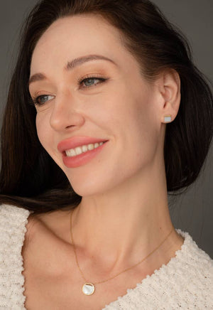 Iris Mother-of-Pearl Necklace-  Circular Pendant Gold Plated Chain Necklace