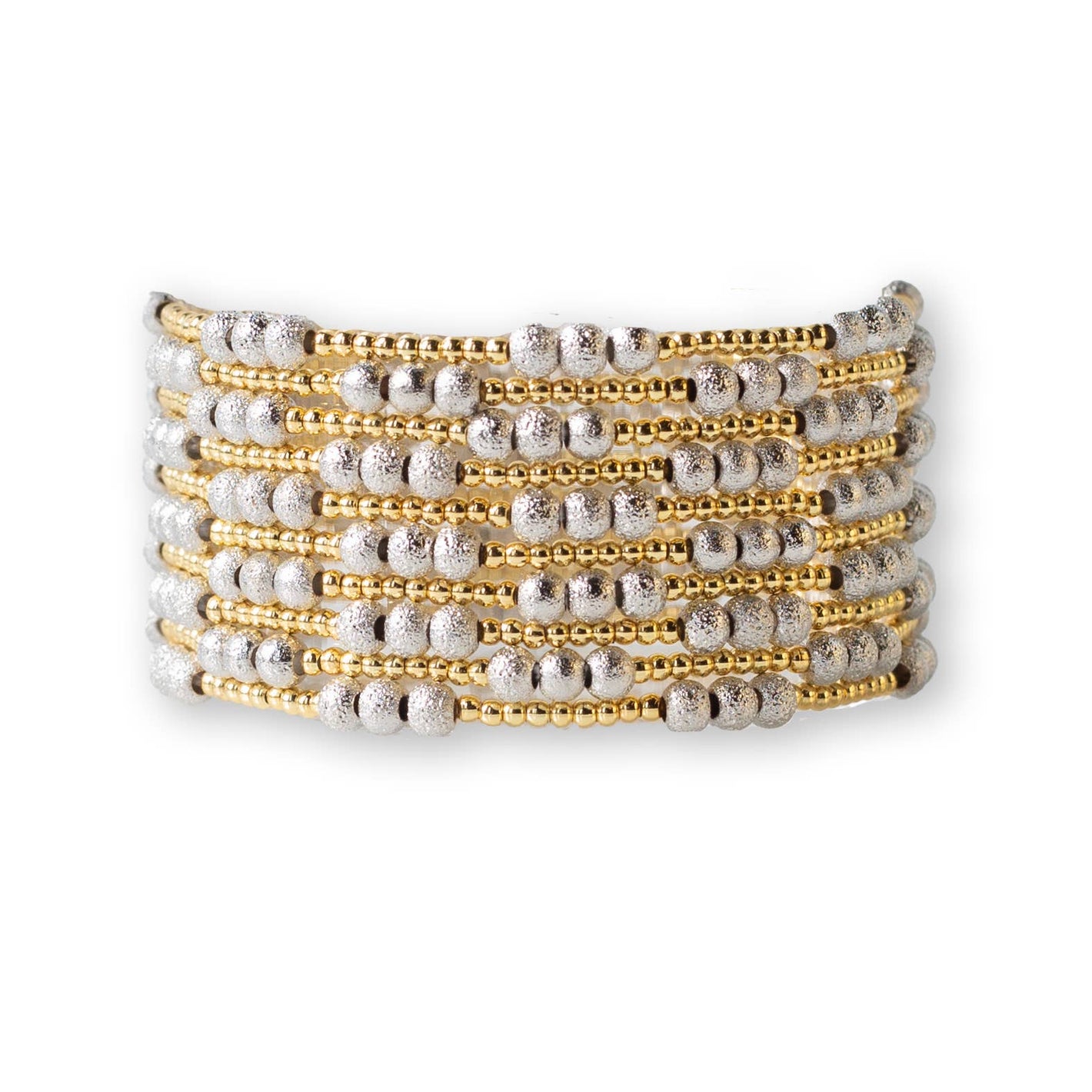 Gold Beaded Bracelets-Trio, Mixed Metals, Gilded Stretch