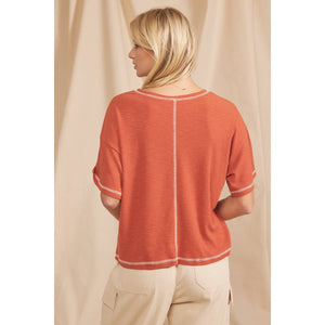 Contrast Stitch Ribbed Top