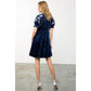 Embroidered Detail Sleeve Velvet Dress