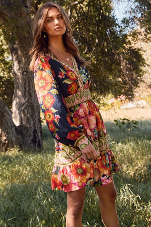 Katy Floral Border Printed Mini Dress