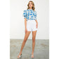 Flower Print Smocked Sleeve Peplum Top