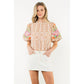 Flower Embroidered Puff Sleeve Print Top