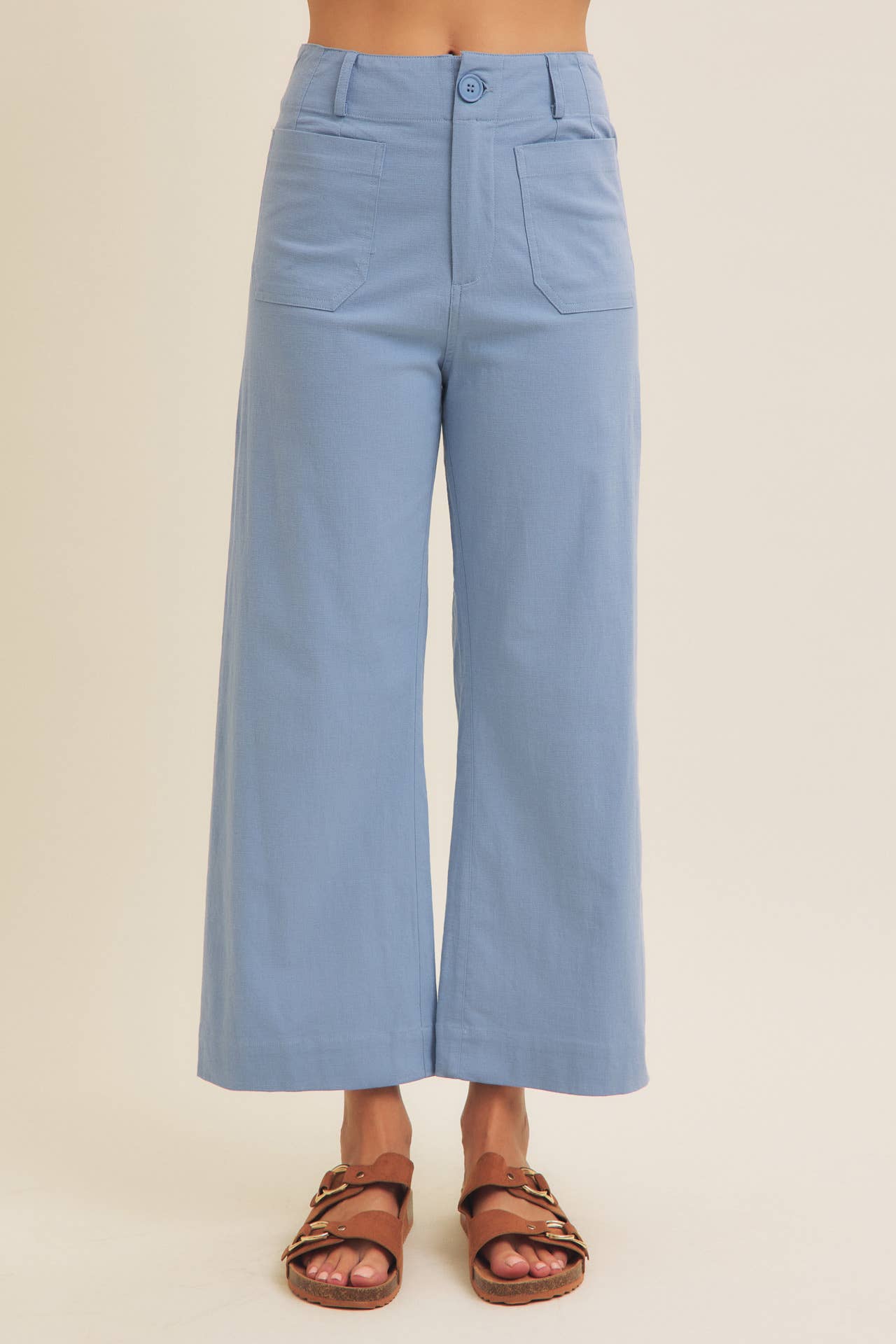 Light Blue Linen Blend Crop Pant