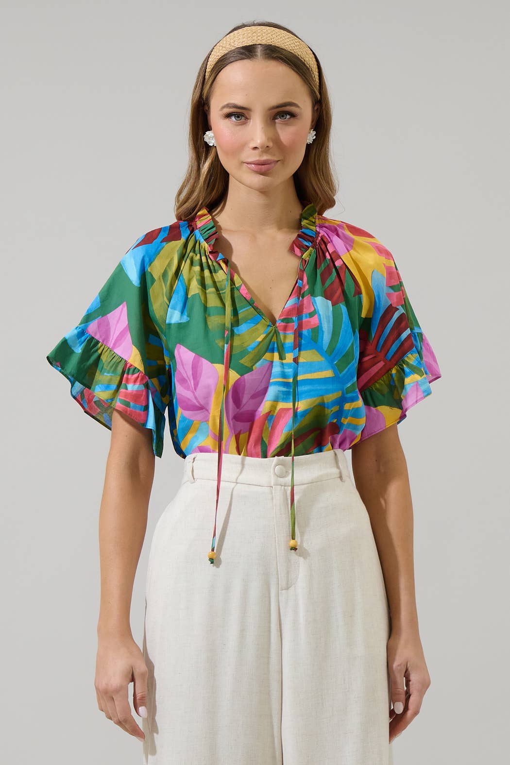 SALE Novi Tropical Erie Split Neck Top