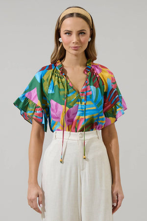 SALE Novi Tropical Erie Split Neck Top