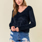 Soft Fuzzy Knit V- Neck Long Sleeve Cropped Top