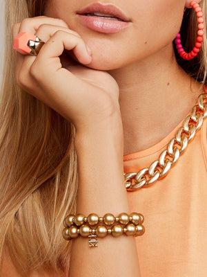 Beaded Metallic Stretch Bracelet Set Jewelry