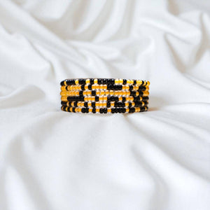 Black & Gold Beaded Game Day Bracelet Stack
