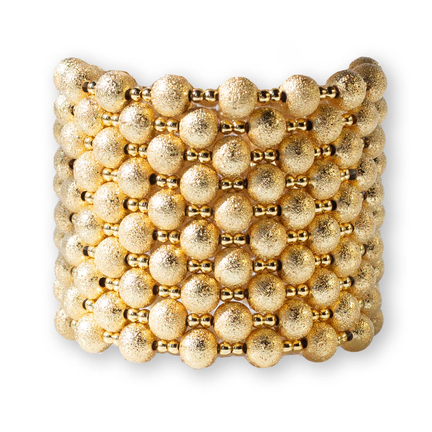 Gold Beaded Bracelets-Duo, Textured, Stretch