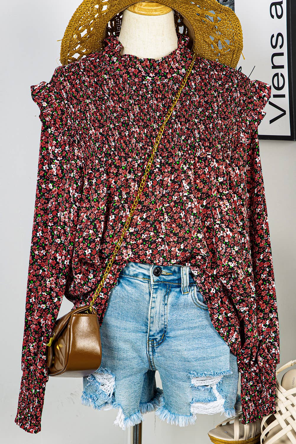 SALE Fashion-W Ditsy Floral Smocked Ruffled Blouse