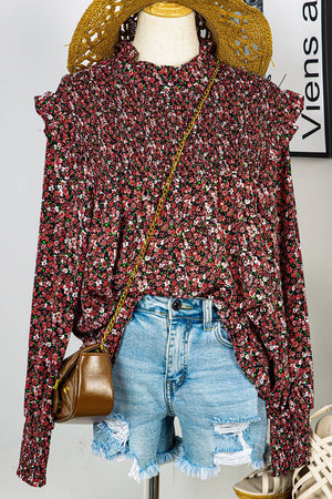 SALE Fashion-W Ditsy Floral Smocked Ruffled Blouse