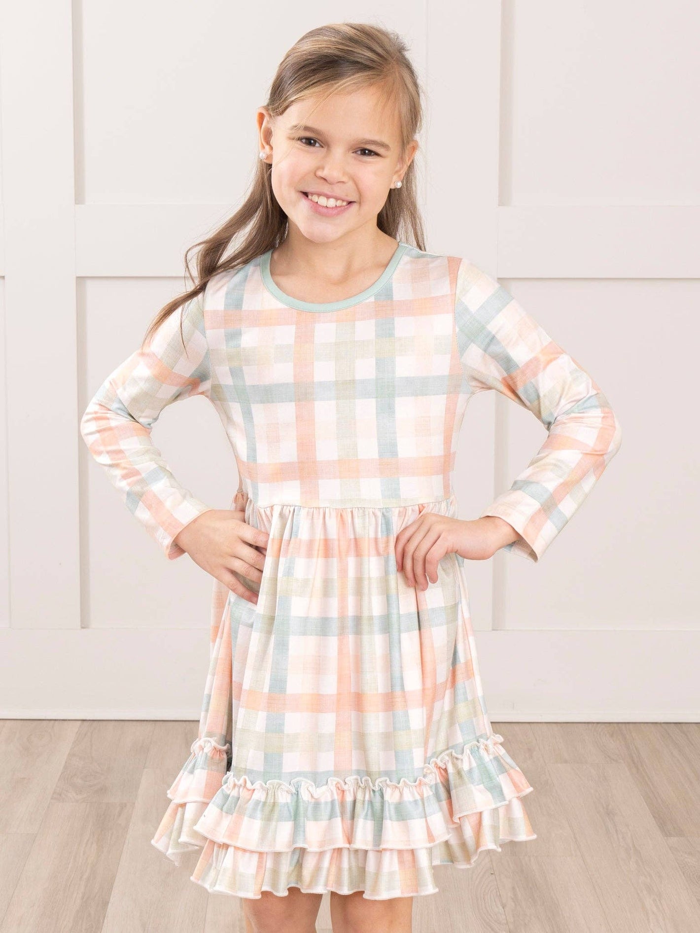 Peachy Mint Plaid Ruffle Dress