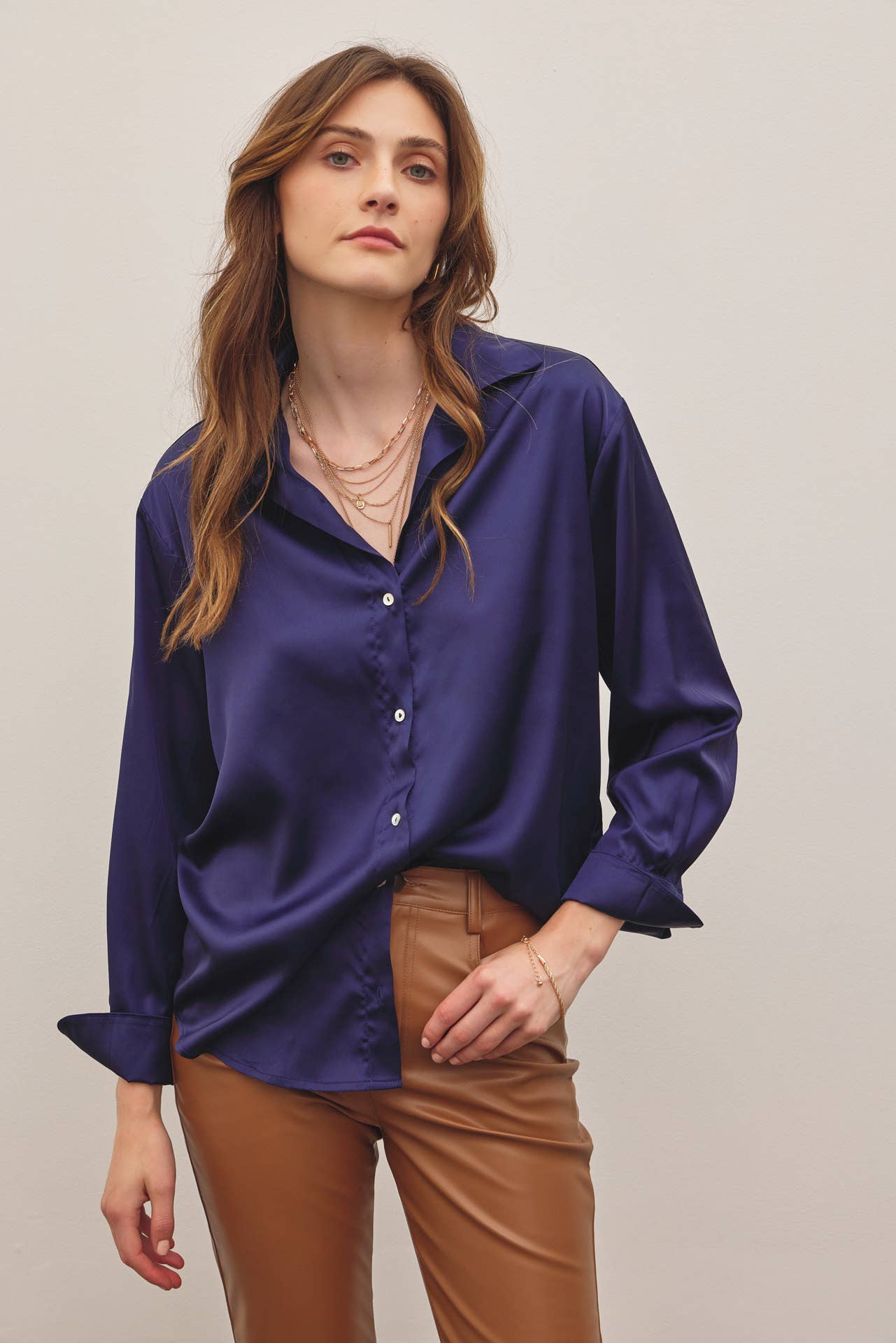 Satin Button Down Blouse