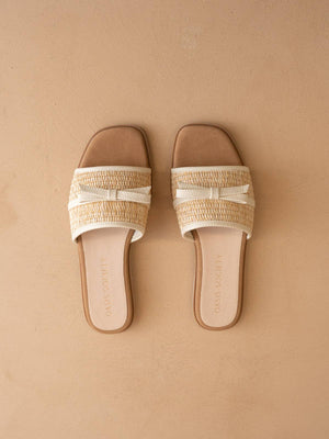 The Andrea | Natural Bow Raffia Slide – Feminine Summer Flat