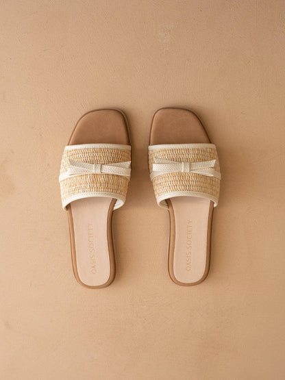 The Andrea | Natural Bow Raffia Slide – Feminine Summer Flat