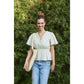 BUTTON-DOWN COTTON EYELET BLOUSE WITH SMOCKED BACK