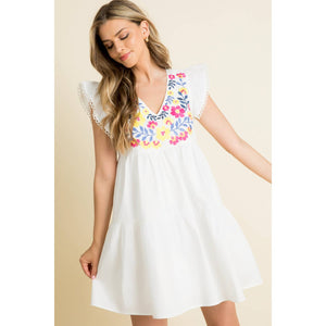 Poplin Tiered Embroidered Dress