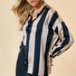 Oversized Striped Satin Button Down Blouse