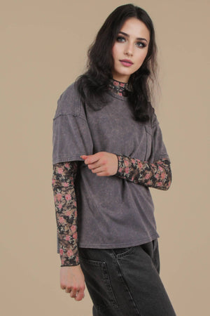 Mineral Washed Knit Top with Pocket