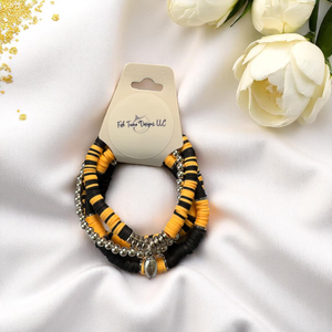 Black and Gold Game Day Bracelet Stack