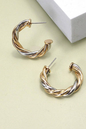 Mixed Metal Twisted Hoop Earring