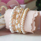 Gilded Gold Beaded Stretch Bracelets, Trio, Pearl