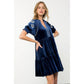 Embroidered Detail Sleeve Velvet Dress