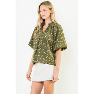 Puff Sleeve Corduroy Flower Top