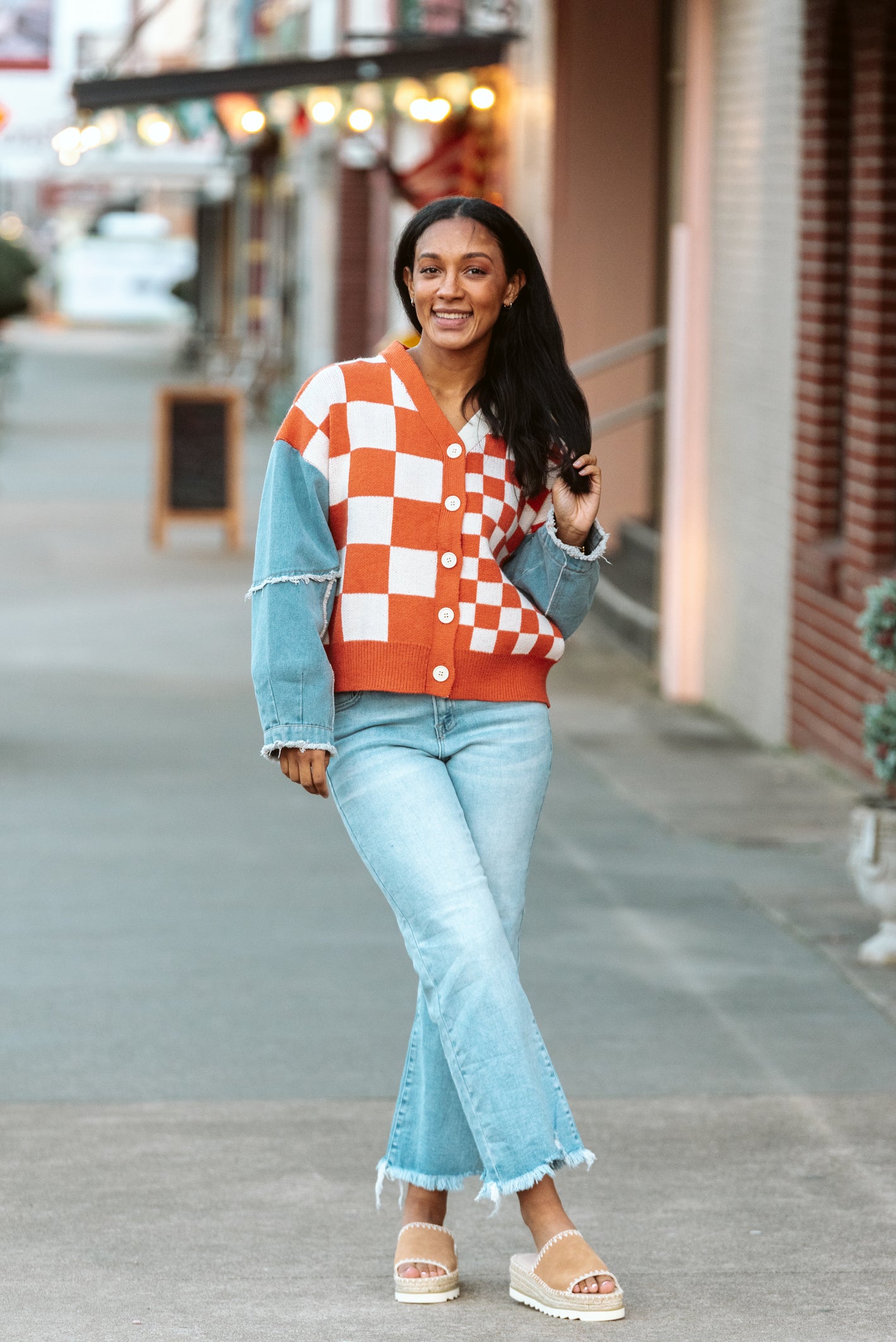 Jackie Checkered Denim Sweater