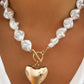 Pearl Beaded Heart Toggle Necklace