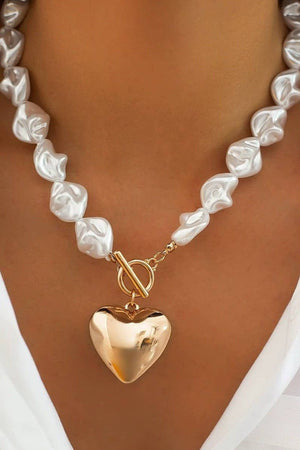 Pearl Beaded Heart Toggle Necklace